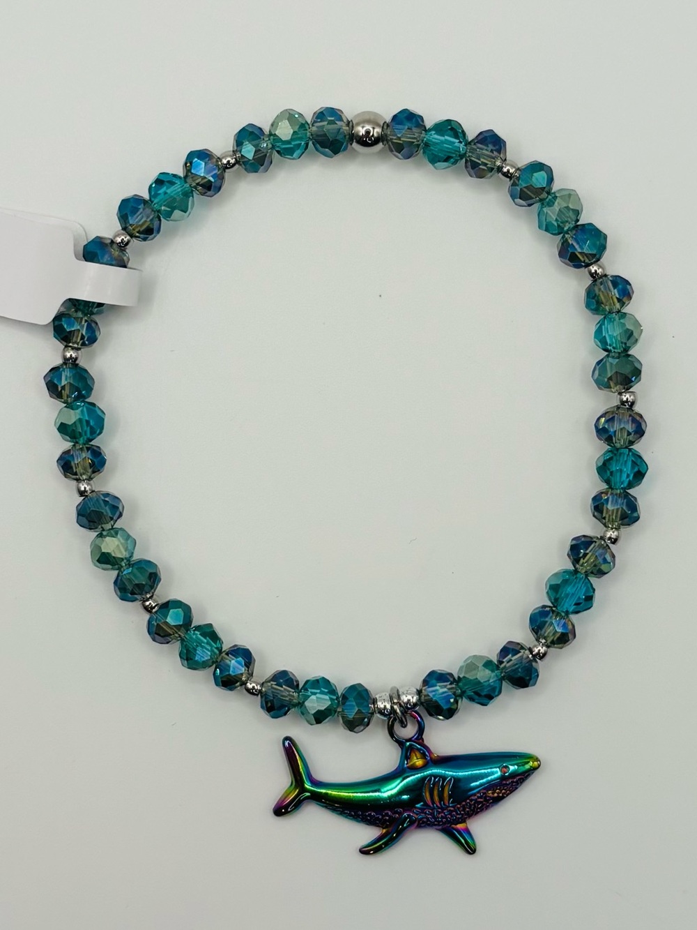 *ANKLET* S.Steel Shark & AB Teal Blue Green Crystal Stretchy Anklet - Picture 3 of 6